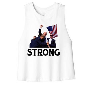 Trump Strong Fist Hand Us Vote Trump 2024 Survives Rally Women's Racerback Cropped Tank