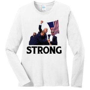 Trump Strong Fist Hand Us Vote Trump 2024 Survives Rally Ladies Long Sleeve Shirt