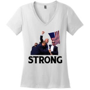 Trump Strong Fist Hand Us Vote Trump 2024 Survives Rally Women's V-Neck T-Shirt