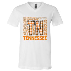 Tennessee State Flag Orange Plaid TN V-Neck T-Shirt