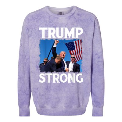 Trump Strong Fist Hand Us Vote Trump 2024 Survives Rally Colorblast Crewneck Sweatshirt