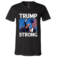 Trump Strong Fist Hand Us Vote Trump 2024 Survives Rally V-Neck T-Shirt