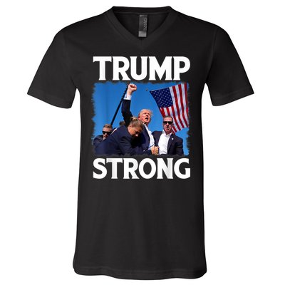 Trump Strong Fist Hand Us Vote Trump 2024 Survives Rally V-Neck T-Shirt