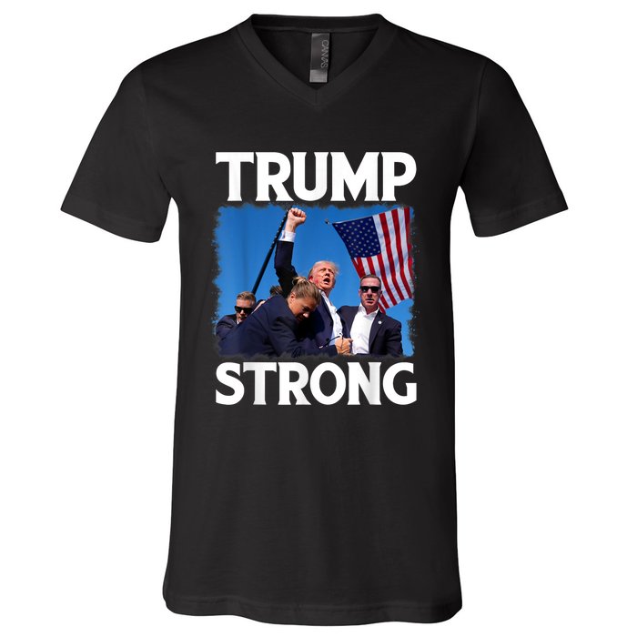 Trump Strong Fist Hand Us Vote Trump 2024 Survives Rally V-Neck T-Shirt