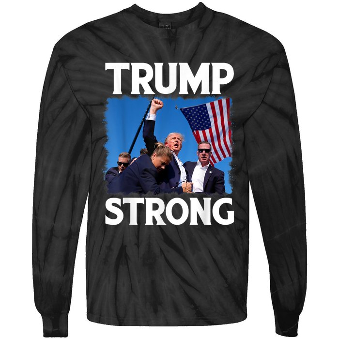 Trump Strong Fist Hand Us Vote Trump 2024 Survives Rally Tie-Dye Long Sleeve Shirt