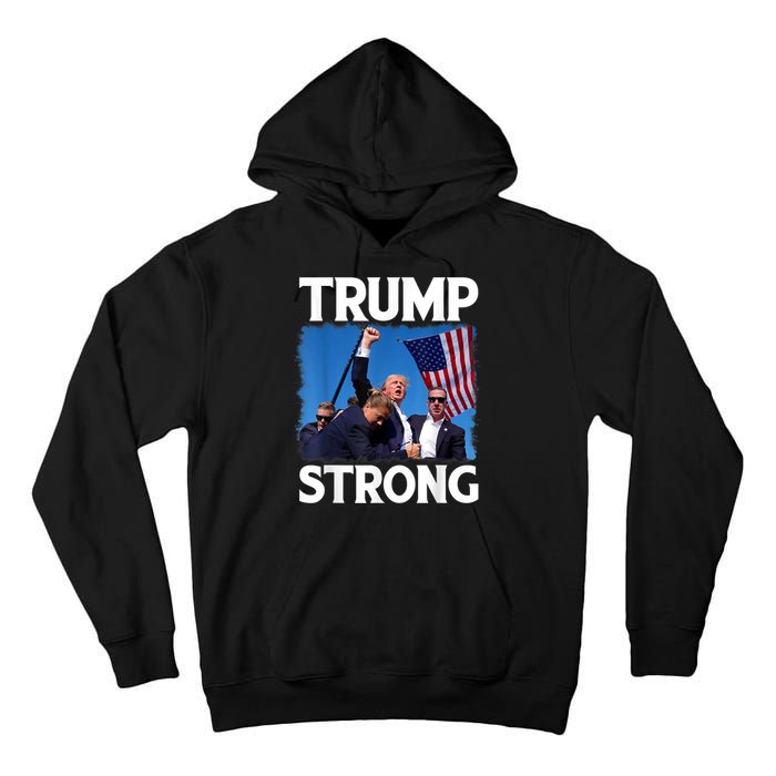 Trump Strong Fist Hand Us Vote Trump 2024 Survives Rally Tall Hoodie