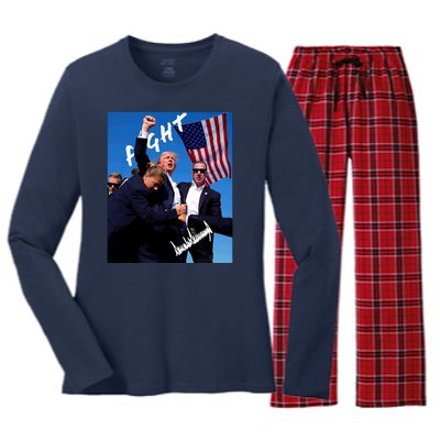 Trump Signature Fight Usa Women's Long Sleeve Flannel Pajama Set 