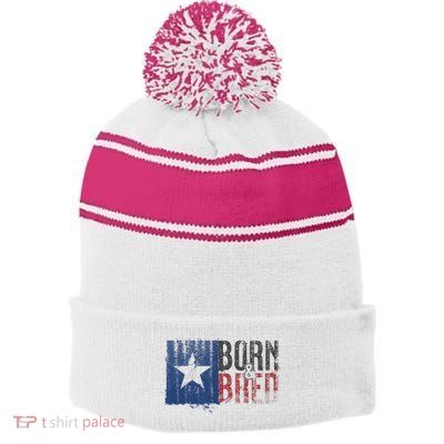 Texas State Flag Pride Born & Bred Native Home Stripe Pom Pom Beanie