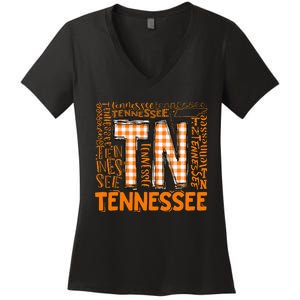 Tennessee State Flag Orange Plaid Tn Women's V-Neck T-Shirt