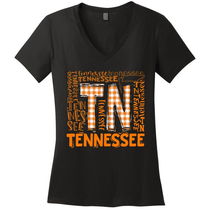 Tennessee State Flag Orange Plaid Tn Women's V-Neck T-Shirt