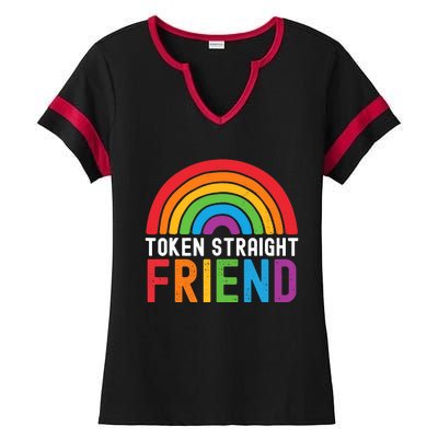 Token Straight Friend Rainbow Lgbt Supporter Ladies Halftime Notch Neck Tee