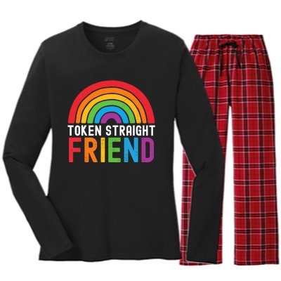 Token Straight Friend Rainbow Lgbt Supporter Women's Long Sleeve Flannel Pajama Set 