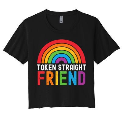 Token Straight Friend Rainbow Lgbt Supporter Women's Crop Top Tee