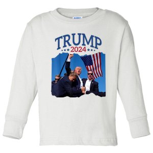 Trump Short Fist Pumped 2024 Pray For Trump Nevers Give Up Toddler Long Sleeve Shirt