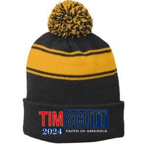 Tim Scott For President 2024 Campaign Stripe Pom Pom Beanie