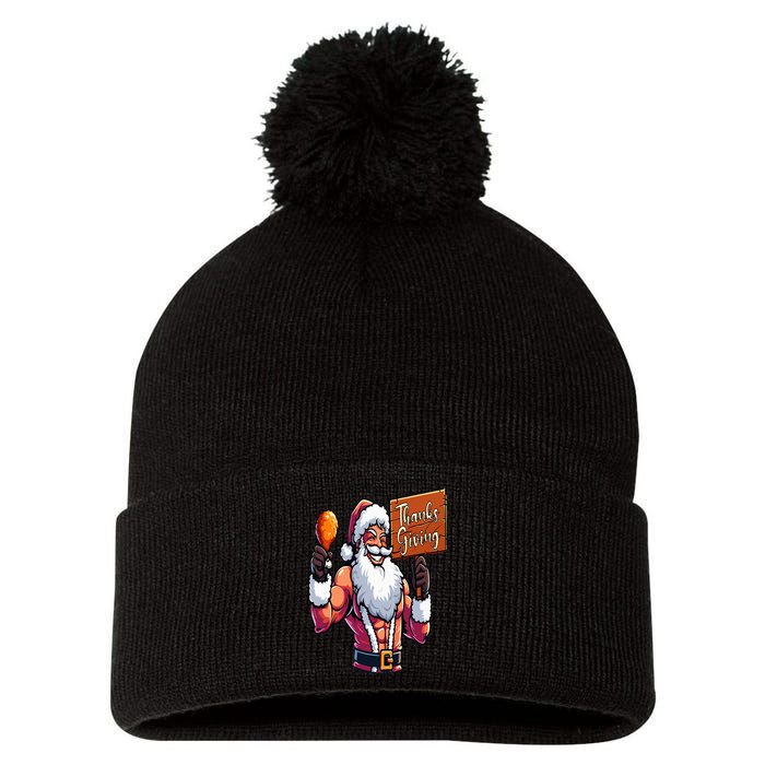 Thanksgiving Santa Funny Pom Pom 12in Knit Beanie