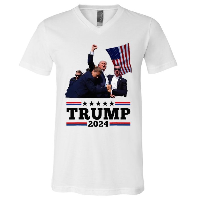 Trump Short Fist Pumped 2024 Pray For Trump V-Neck T-Shirt