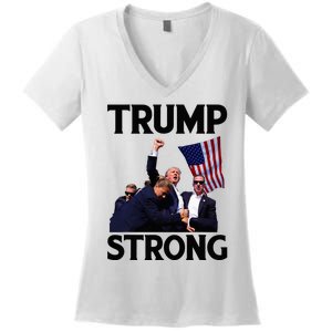 Trump Strong Fist Hand Us Vote Trump 2024 Survives Rally Women's V-Neck T-Shirt