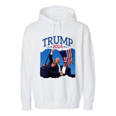 Trump Short Fist Pumped 2024 Pray For Trump NeverS Give Up Garment-Dyed Fleece Hoodie