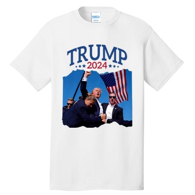 Trump Short Fist Pumped 2024 Pray For Trump NeverS Give Up Tall T-Shirt