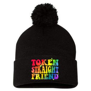 Token Straight Friend Rainbow Colors Pom Pom 12in Knit Beanie