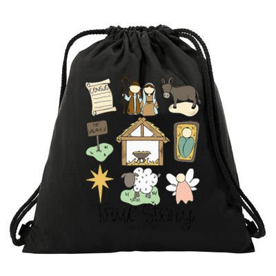 True Story Faith Christmas Jesus Nativity Story Holly Night Drawstring Bag