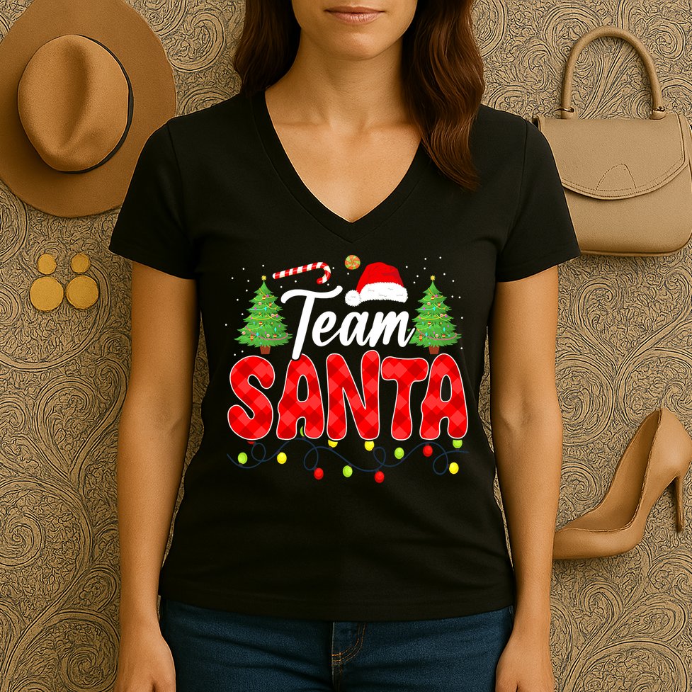 Team Santa Family Group Matching Christmas Pajama Party Women's V-Neck T-Shirt