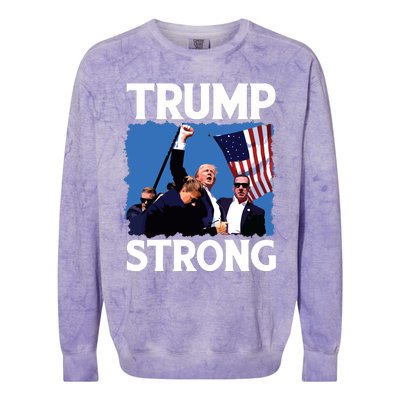 Trump Strong Fist Hand Us Vote Trump 2024 Survives Rally Colorblast Crewneck Sweatshirt