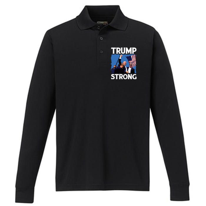 Trump Strong Fist Hand Us Vote Trump 2024 Survives Rally Performance Long Sleeve Polo