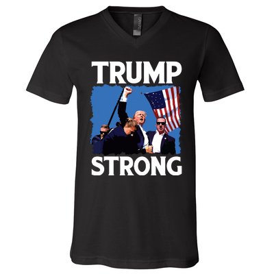 Trump Strong Fist Hand Us Vote Trump 2024 Survives Rally V-Neck T-Shirt