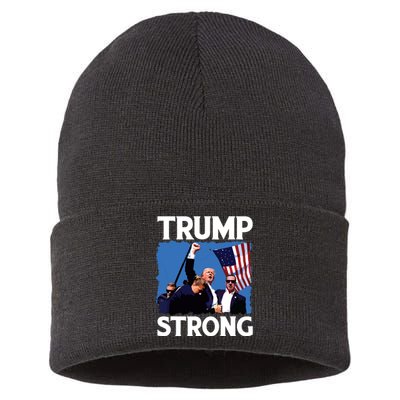 Trump Strong Fist Hand Us Vote Trump 2024 Survives Rally Sustainable Knit Beanie