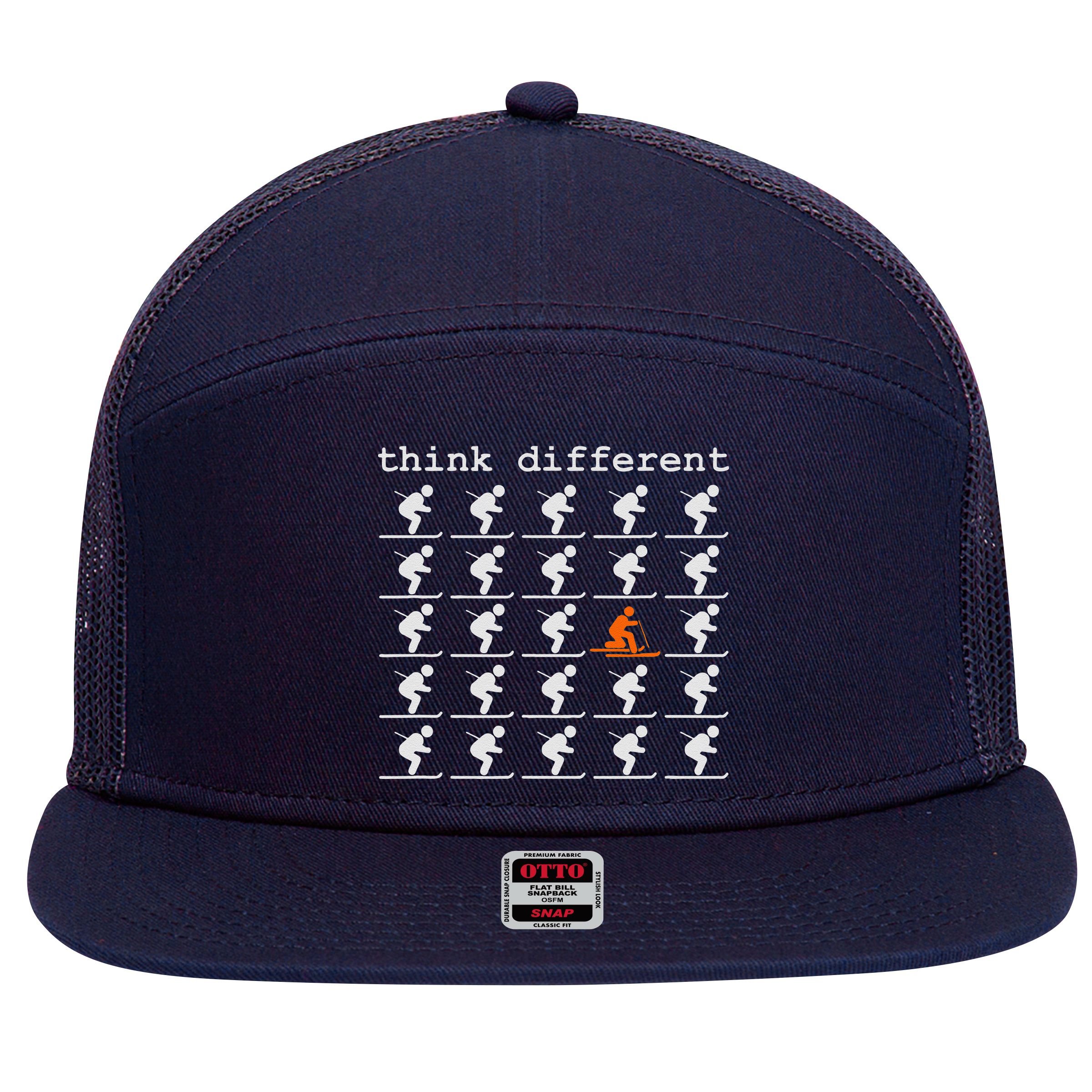 Telemark Skiing Free your Heel Think Different Ski 7 Panel Mesh Trucker Snapback Hat