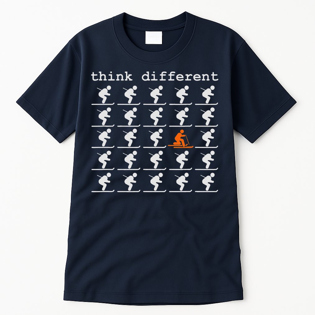 Telemark Skiing Free your Heel Think Different Ski Tall T-Shirt