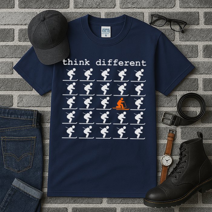 Telemark Skiing Free your Heel Think Different Ski Tall T-Shirt