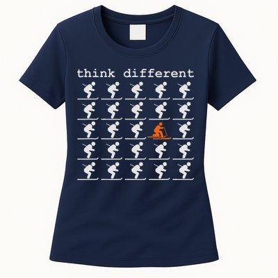Telemark Skiing Free your Heel Think Different Ski Womens T-Shirt