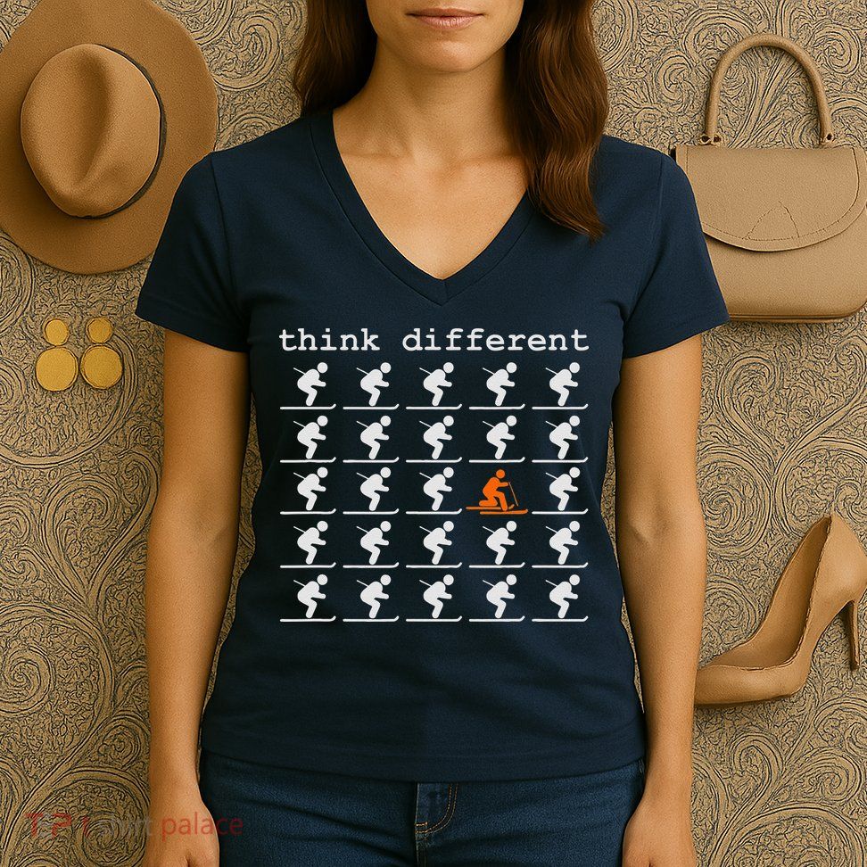 Telemark Skiing Free your Heel Think Different Ski Women's V-Neck T-Shirt