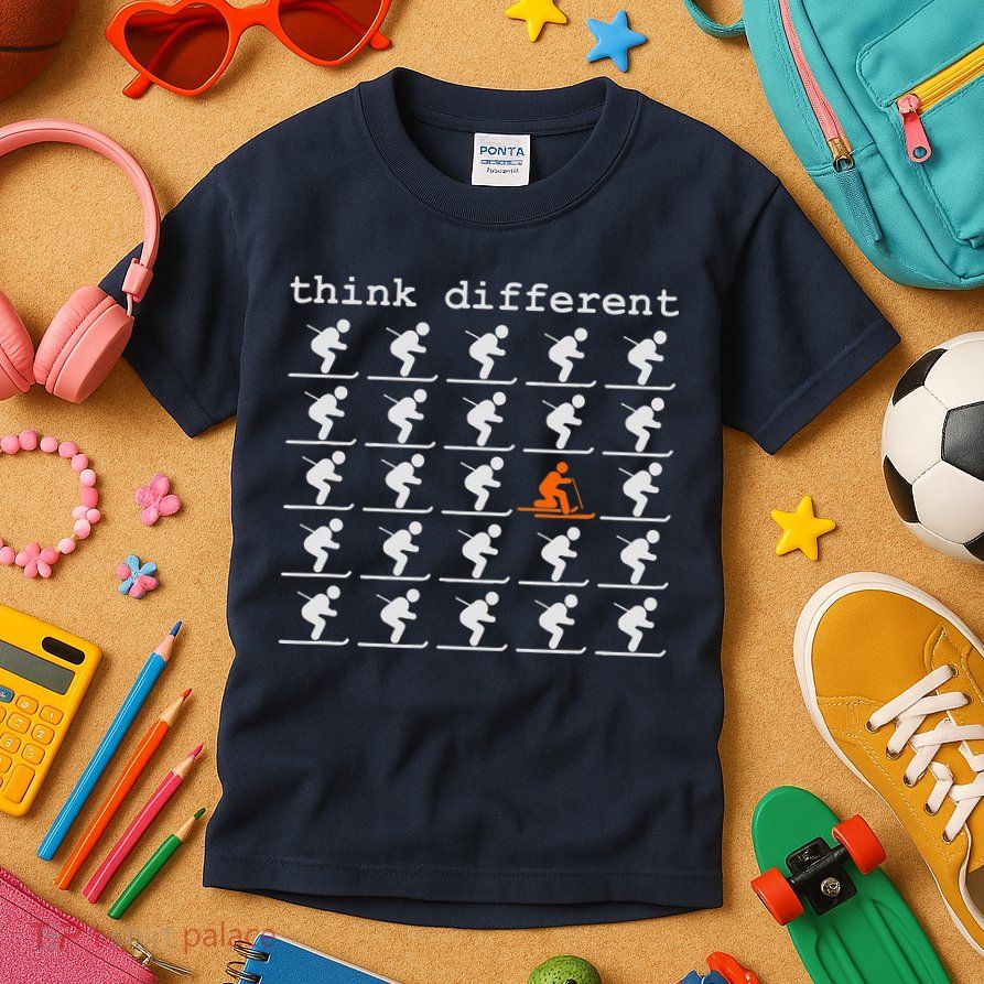 Telemark Skiing Free your Heel Think Different Ski Kids T-Shirt