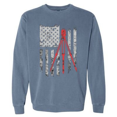 Tripod Survey Flag America 4th July Land Surveyor Garment-Dyed Sweatshirt