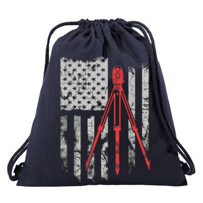 Tripod Survey Flag America 4th July Land Surveyor Drawstring Bag