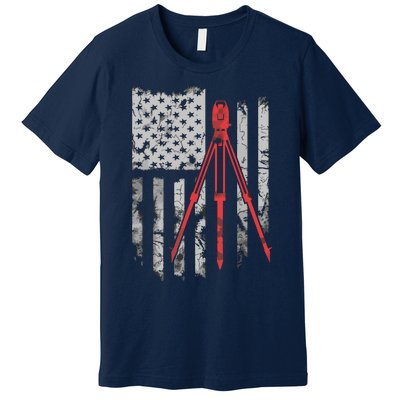 Tripod Survey Flag America 4th July Land Surveyor Premium T-Shirt