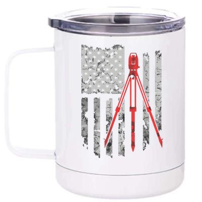 Tripod Survey Flag America 4th July Land Surveyor 12 oz Stainless Steel Tumbler Cup