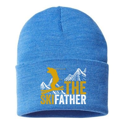 The Ski Father Cool Dad Skiing Adventure Slope Style Design Funny Gift Sustainable Knit Beanie