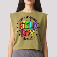 Teacher Student Field Day Let The Games Begin Field Day Garment-Dyed Women's Muscle Tee