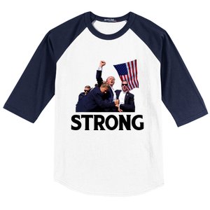 Trump Strong Fist Hand Us Vote Trump 2024 Survives Rally Baseball Sleeve Shirt