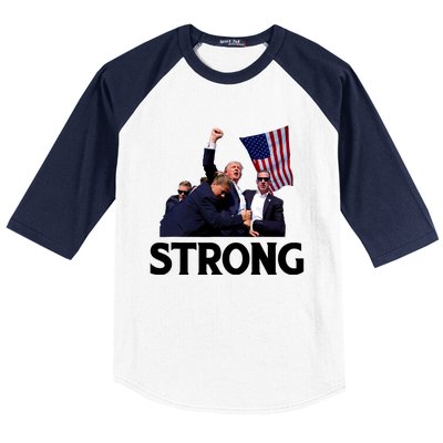 Trump Strong Fist Hand Us Vote Trump 2024 Survives Rally Baseball Sleeve Shirt