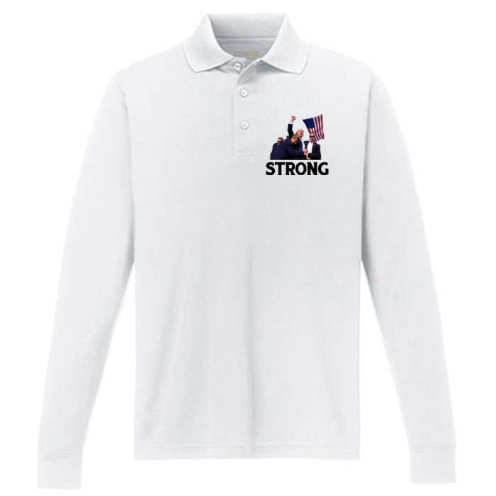 Trump Strong Fist Hand Us Vote Trump 2024 Survives Rally Performance Long Sleeve Polo