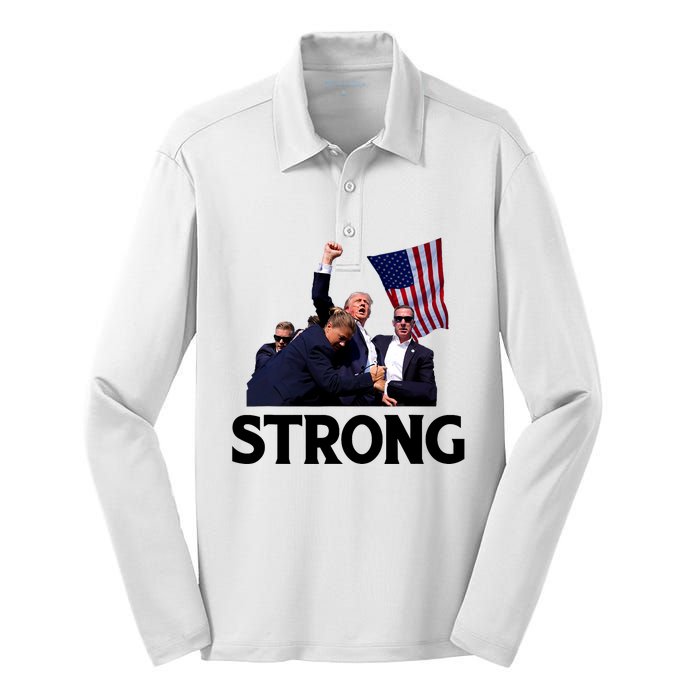 Trump Strong Fist Hand Us Vote Trump 2024 Survives Rally Silk Touch Performance Long Sleeve Polo