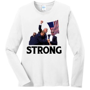 Trump Strong Fist Hand Us Vote Trump 2024 Survives Rally Ladies Long Sleeve Shirt