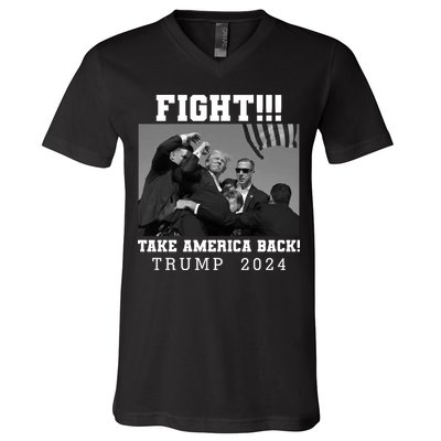 Trump Shot Fight For America Take America Back Trump 2024 V-Neck T-Shirt