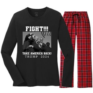 Trump Shot Fight For America Take America Back Trump 2024 Women's Long Sleeve Flannel Pajama Set 